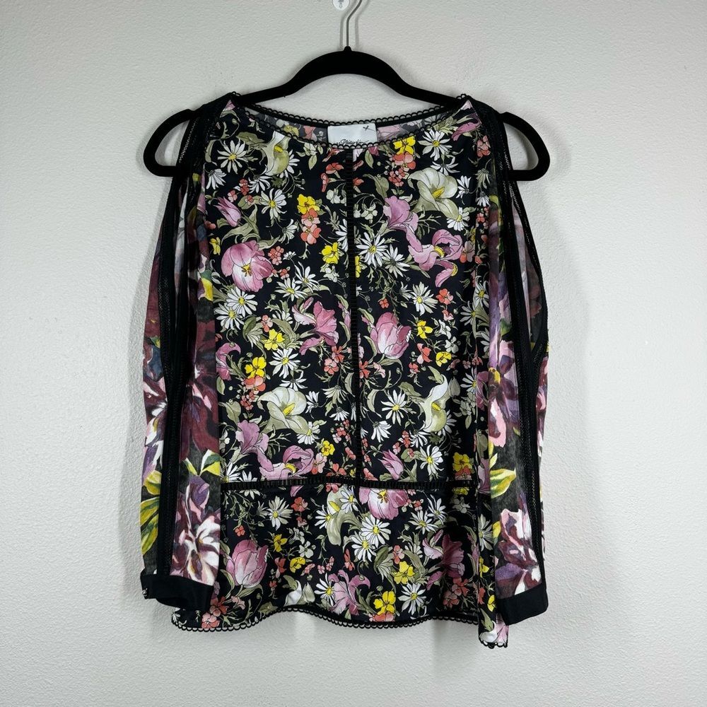 3.1 Phillip Lim 100% Silk Cold Shoulder Meadow Flower Blouse Long Sleeve Top 0